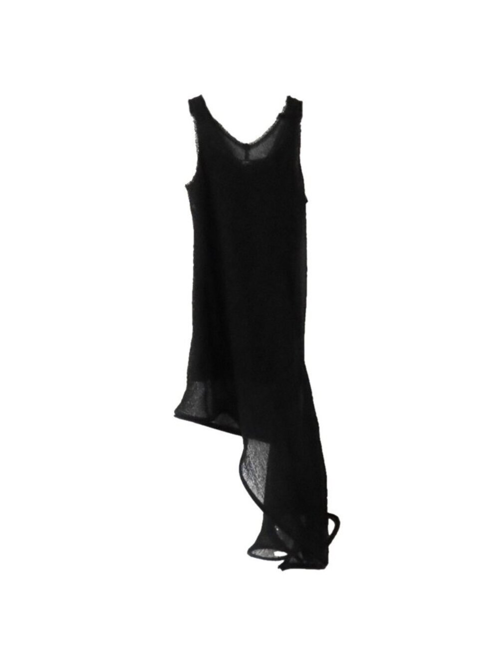 Louis Vuitton Sleeveless Dress Half Length Mesh Asymmetric Design Black 46